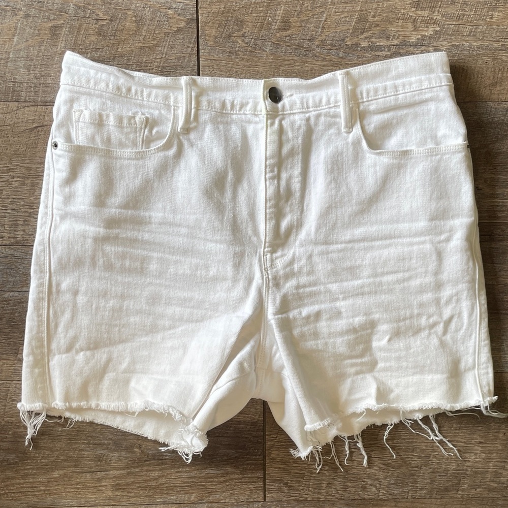 Frame White Denim High Rise Jean Shorts Cotton